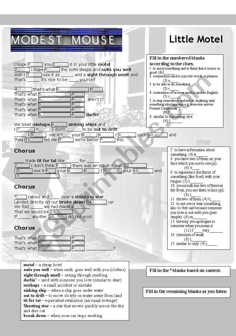 Little Motel (Modest Mouse) worksheet