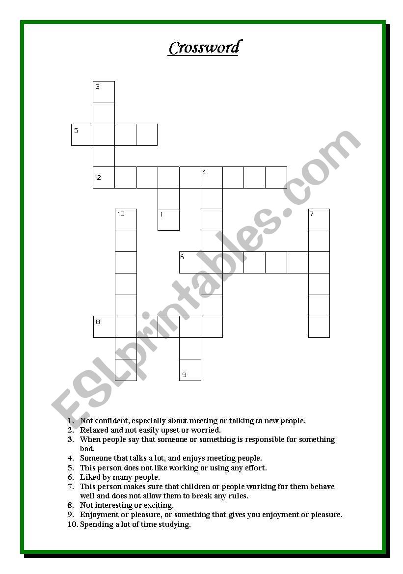 Crossword worksheet