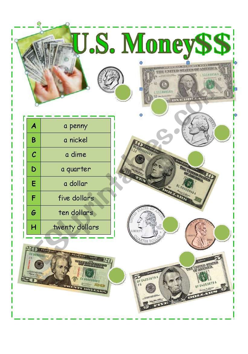 U.S. Money -- Pictionary worksheet