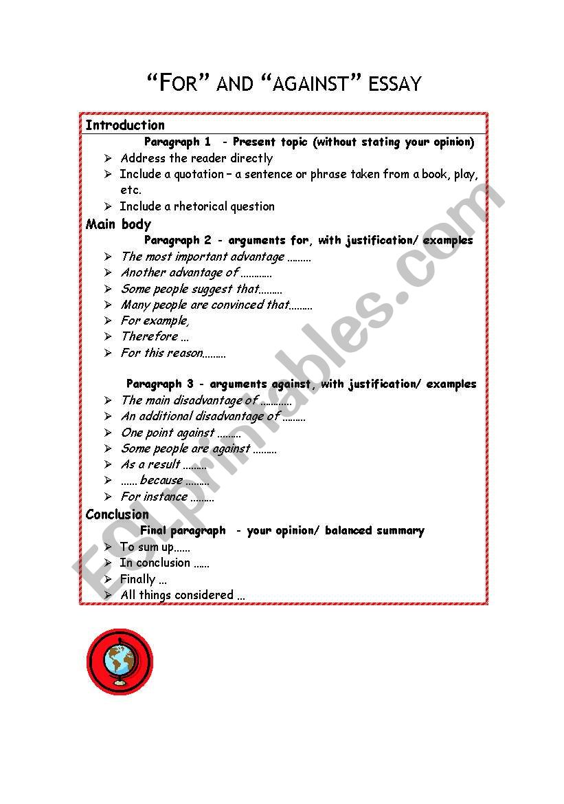 structure of for and against  essay