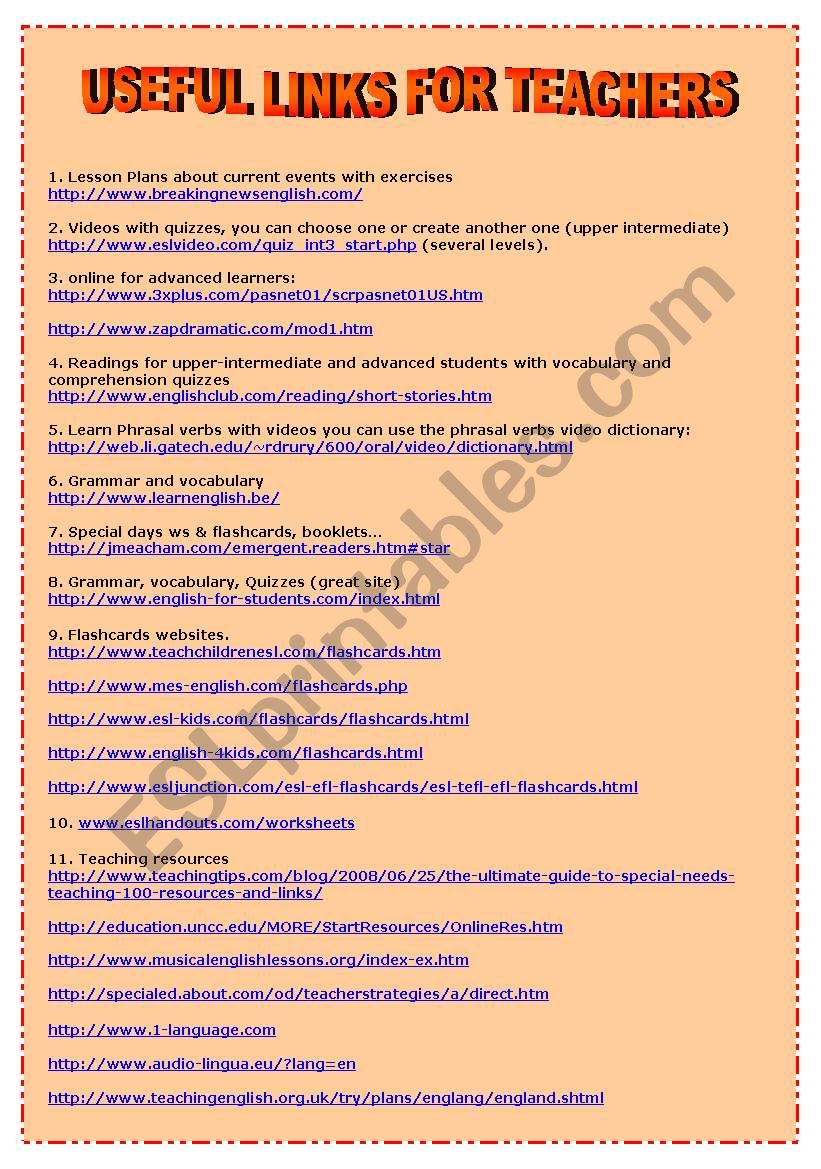 USEFUL LINKS FOR TEACHERS (4 pages)