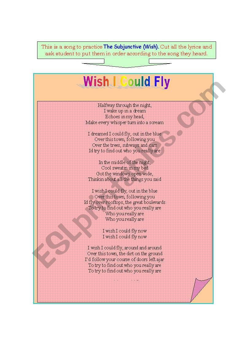 Song Wish I Could Fly worksheet