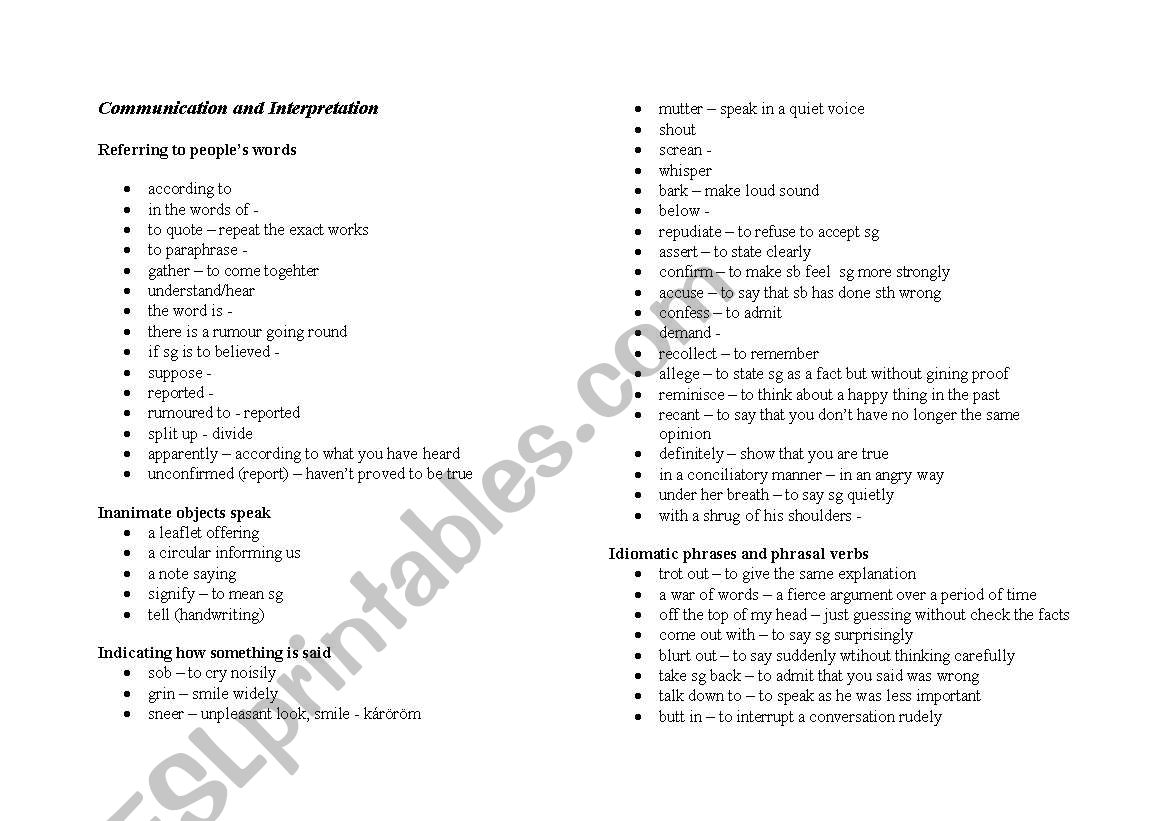 Useful expressions worksheet