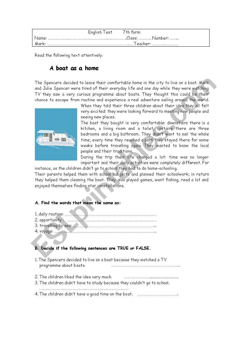 A TEST worksheet