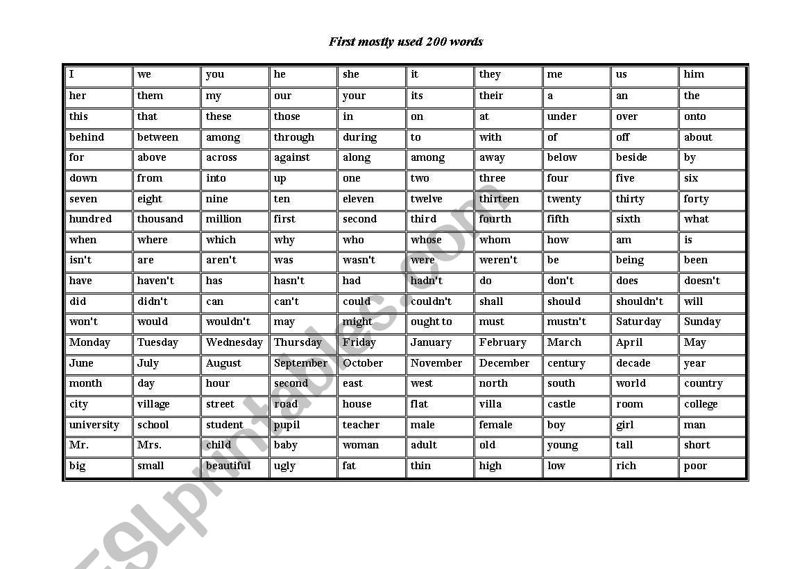 words worksheet