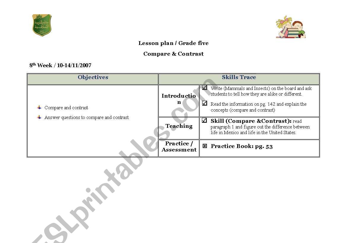 compare and contrast  worksheet