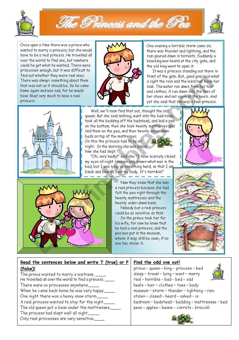 The Princess and the Pea worksheet