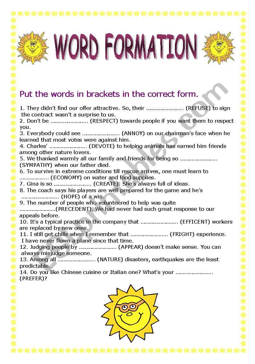 Word formation worksheet