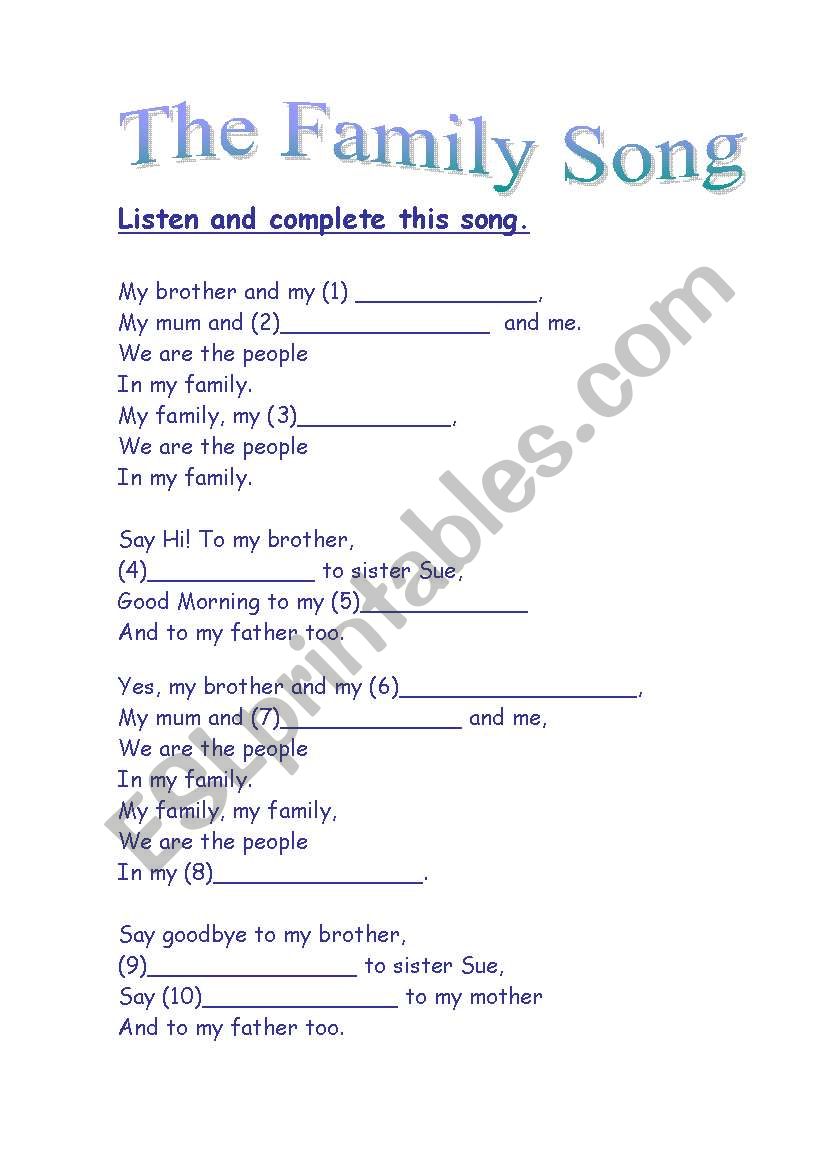 The Family Song worksheet