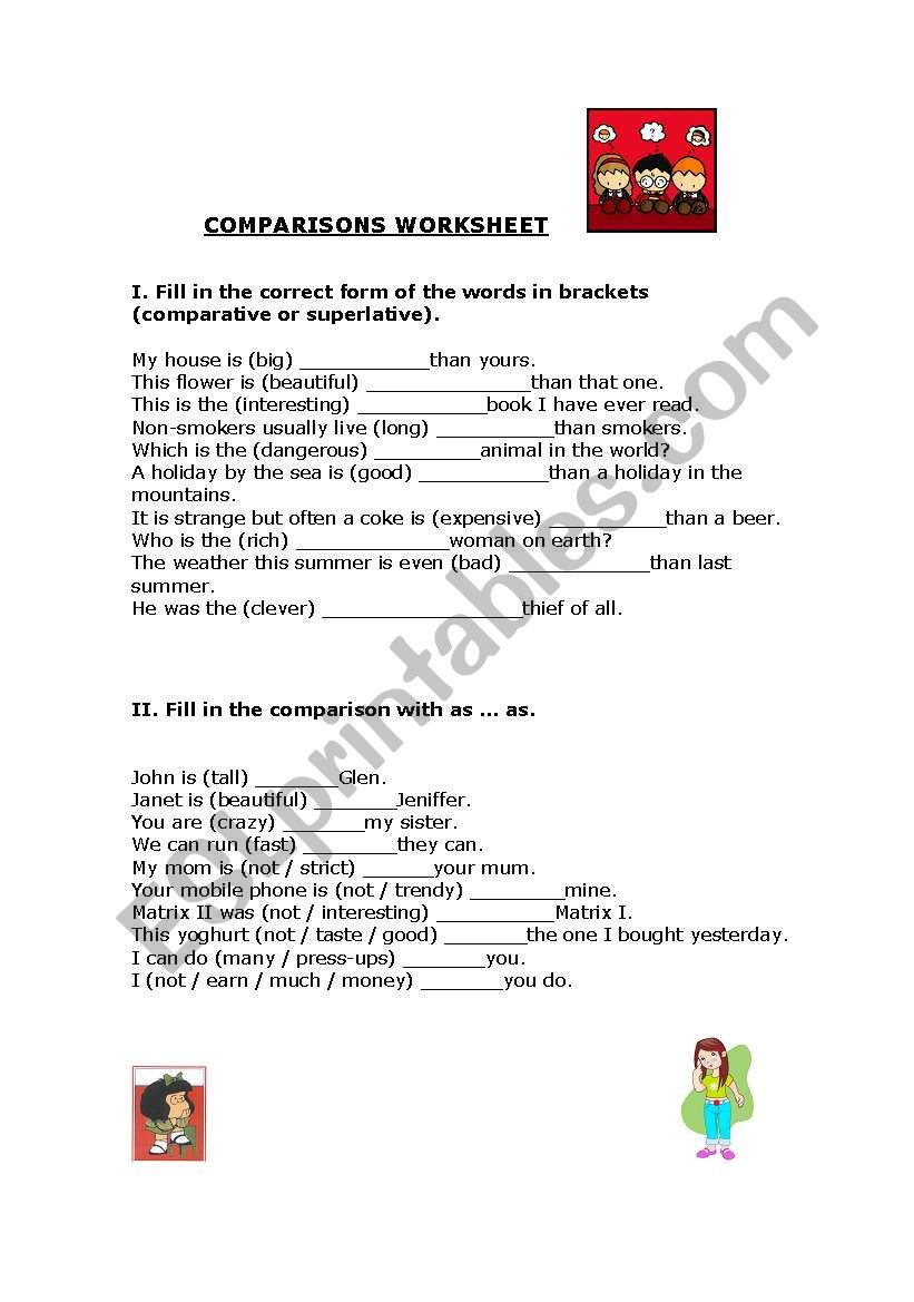 Comparisons worksheet