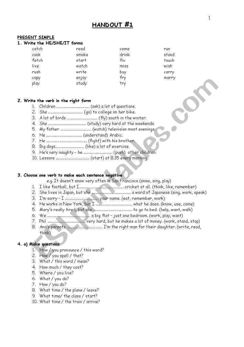 Present Simple worksheet