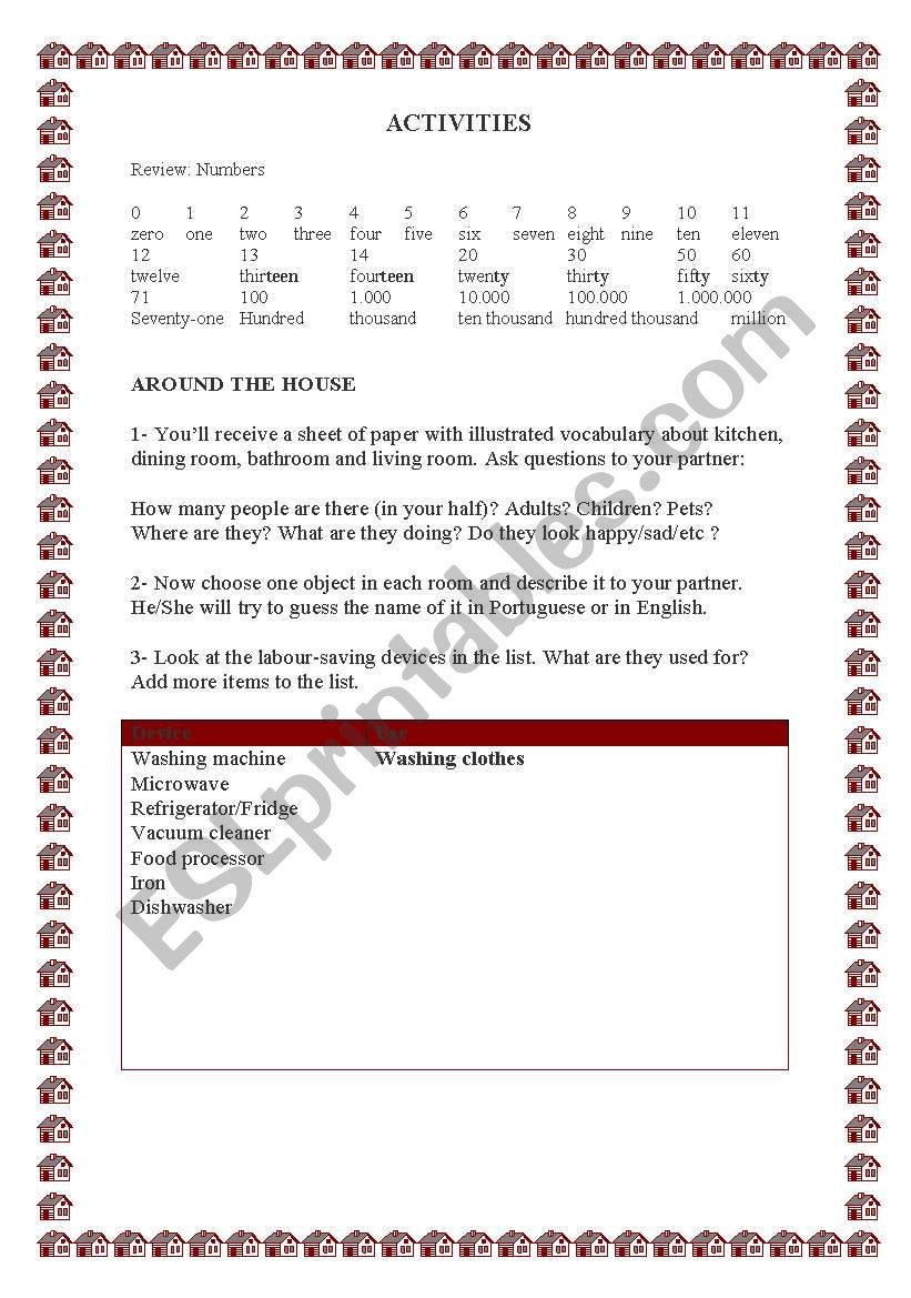 Around the house worksheet