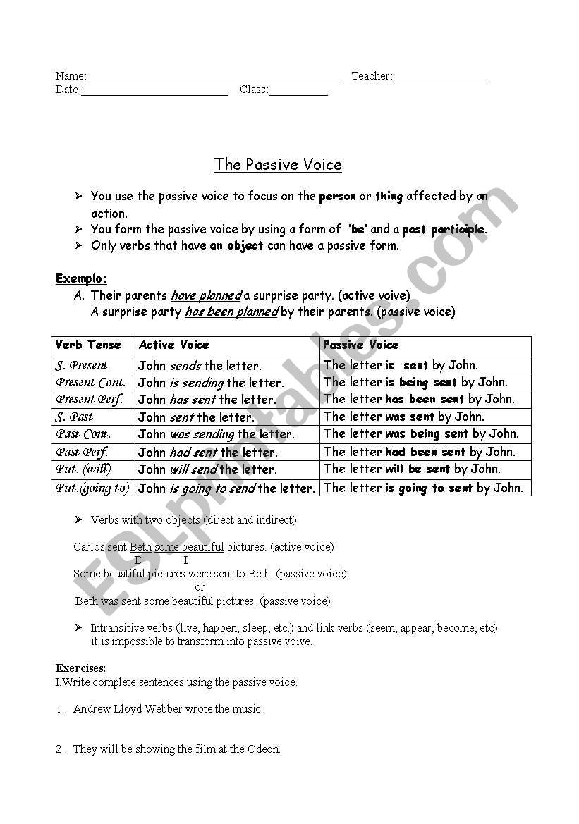 The passive Voice worksheet