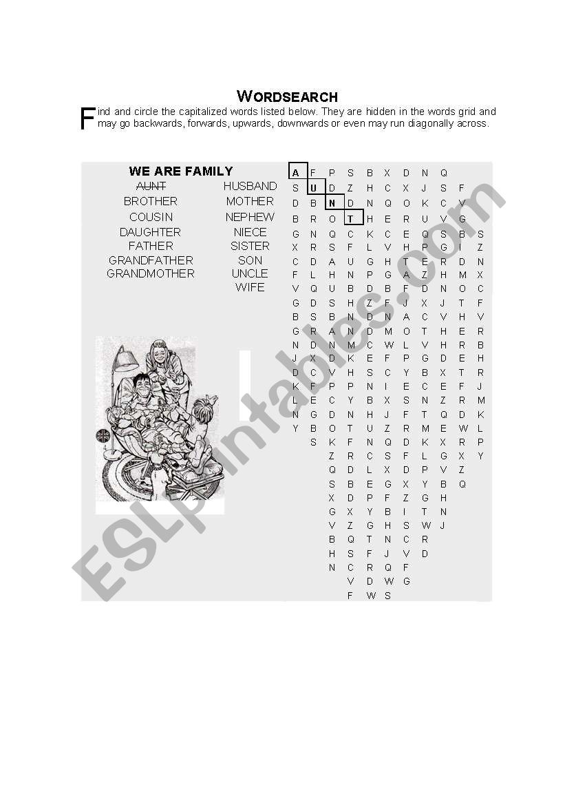 FAMILY WORDSEARCH worksheet