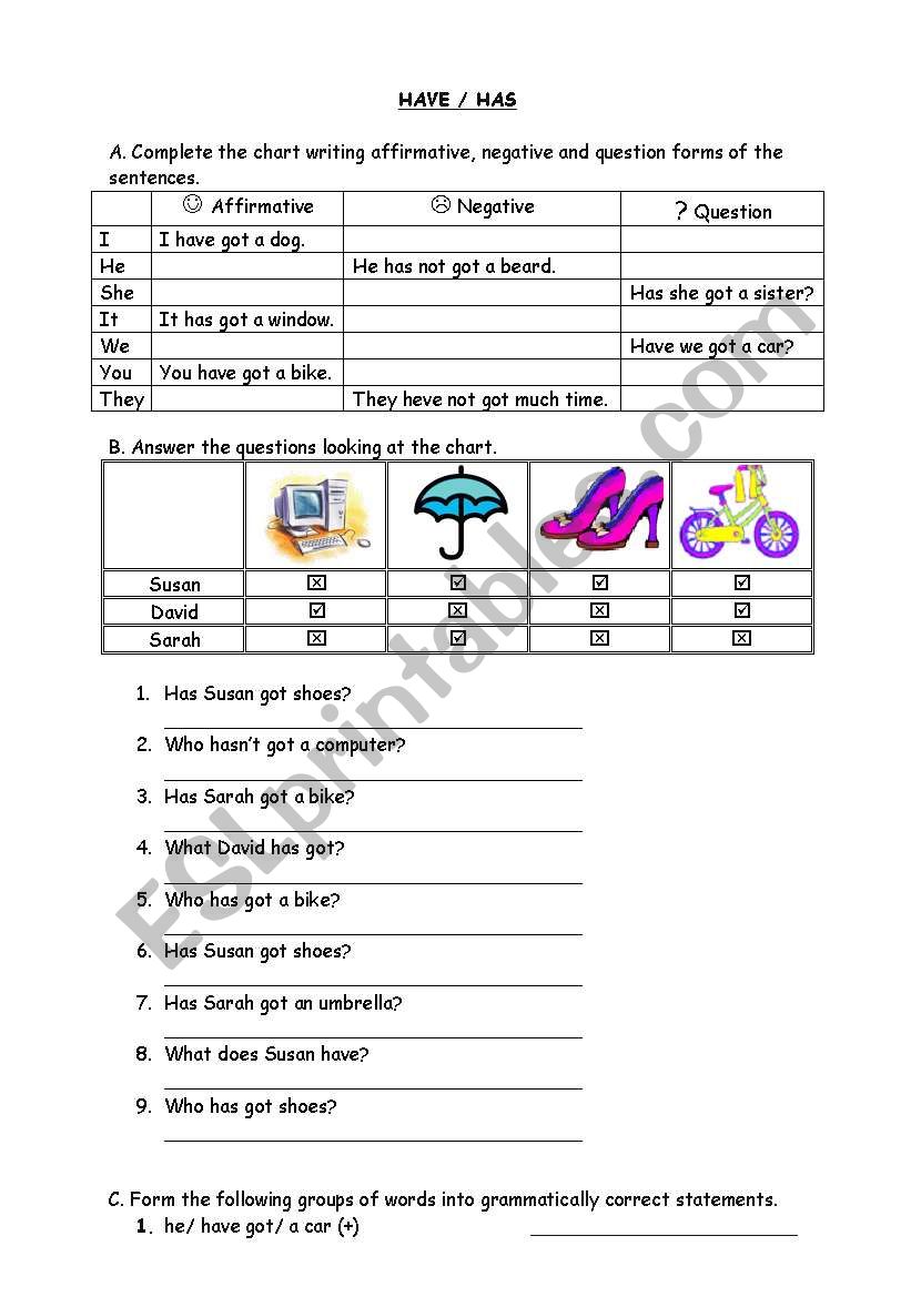 HAVE / HAS worksheet