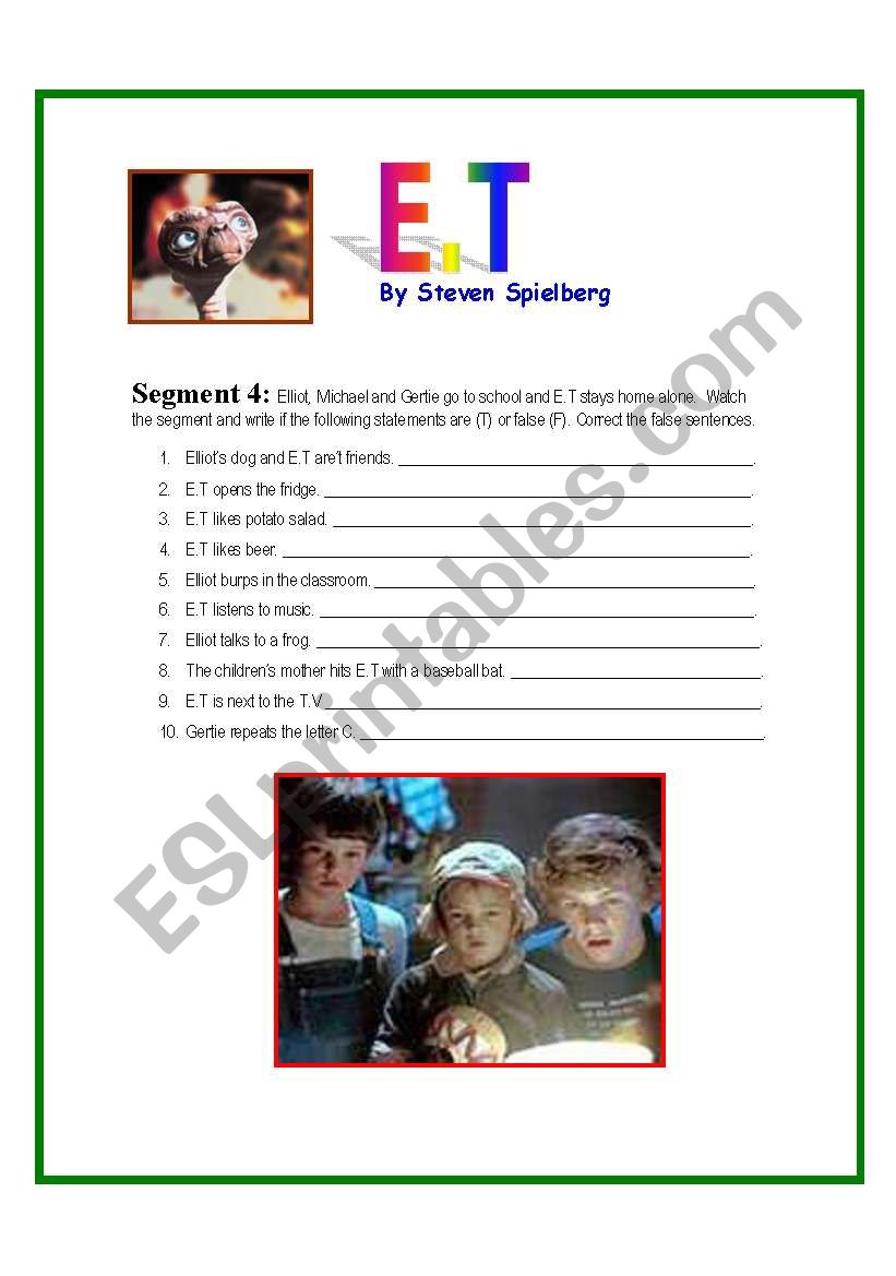 E.T Movie Segment  4 worksheet