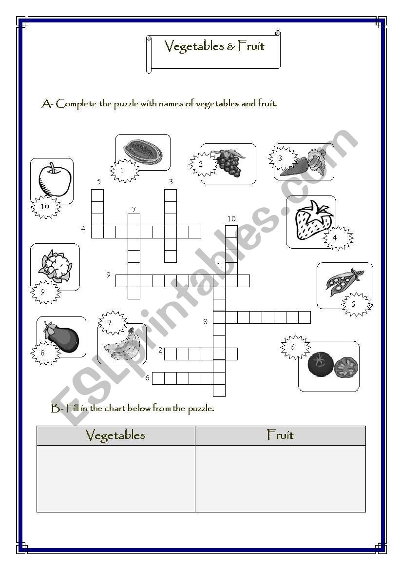 Vegetables and Fruit worksheet