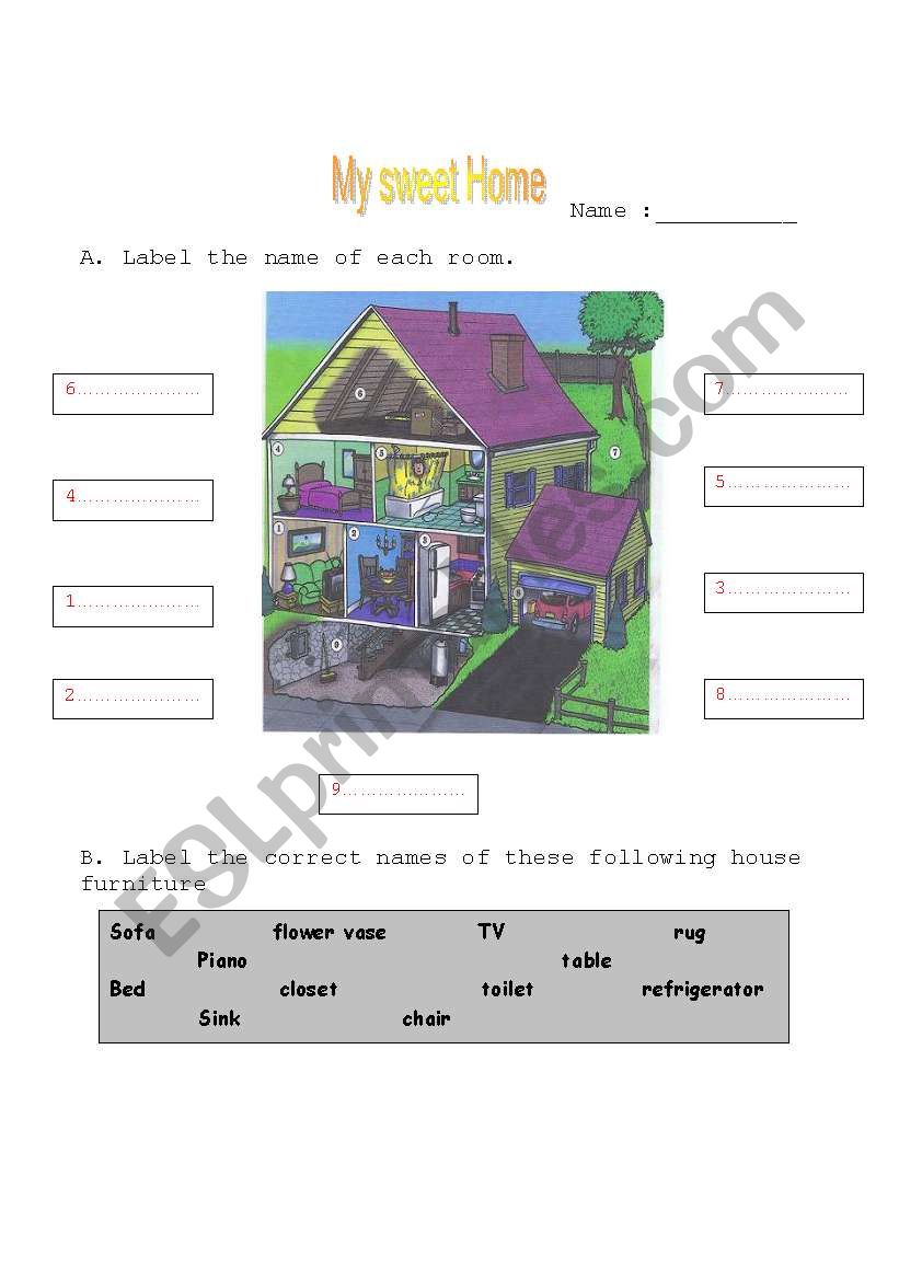 My sweet home worksheet