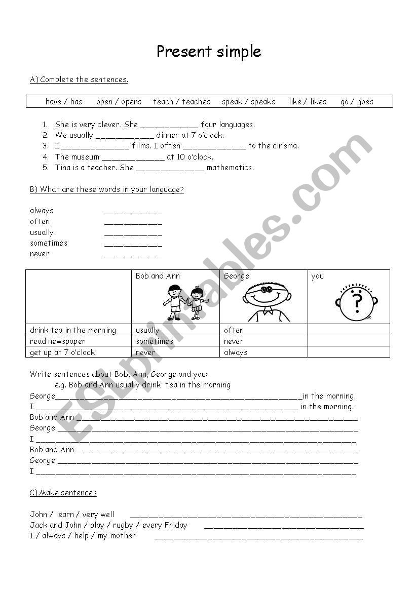 Present simple worksheet