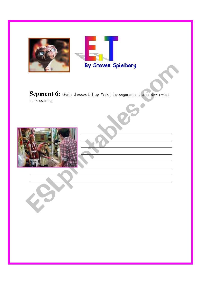 E.T Movie Segment 6 worksheet