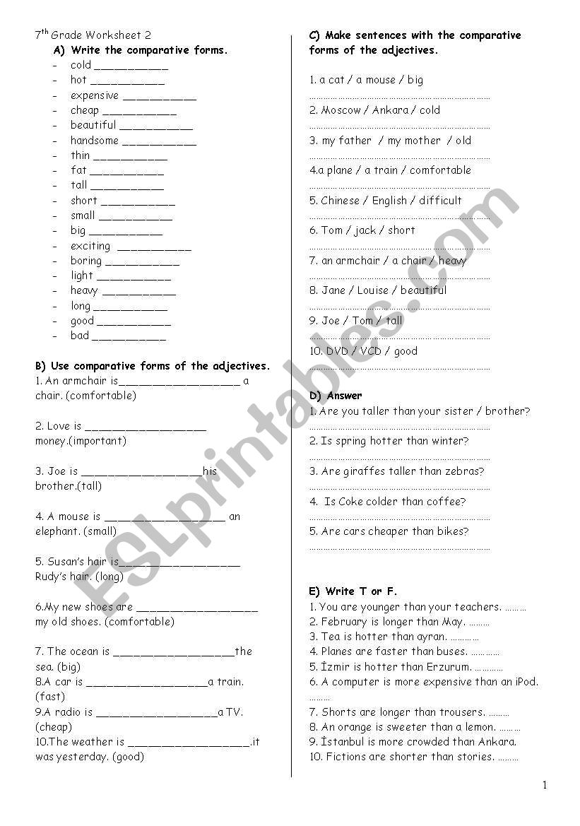 7th class revision worksheet