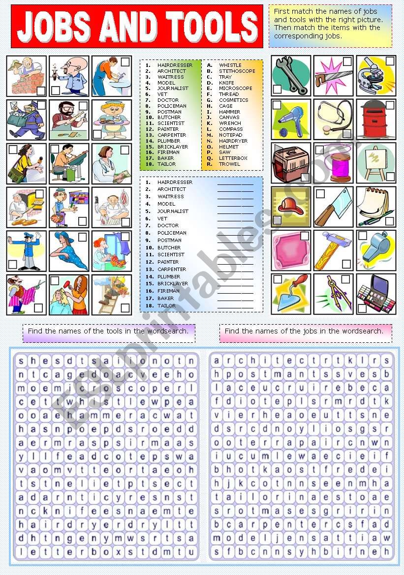 JOBS AND TOOLS worksheet