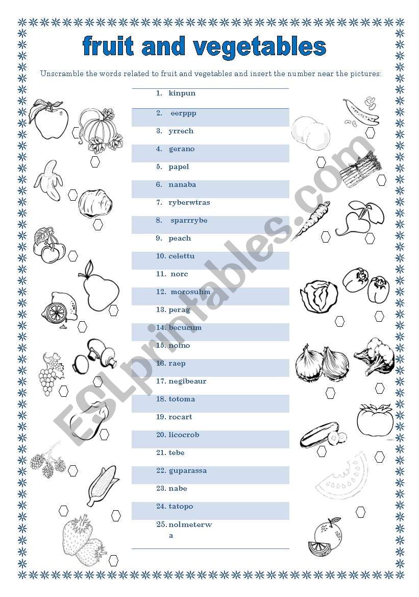 fruit and vegetables worksheet