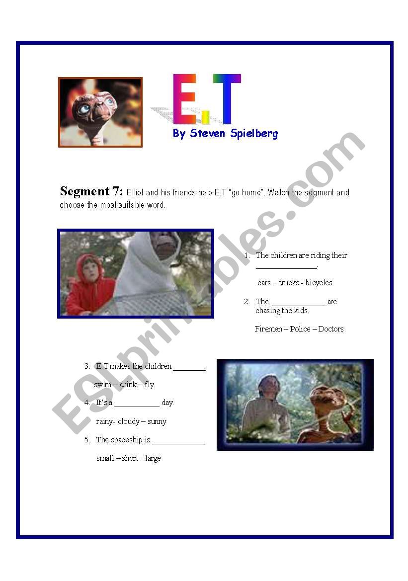 E.T Movie Segment 7 worksheet