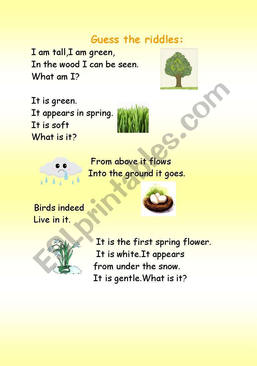 Spring Riddles - ESL worksheet by meteorit91