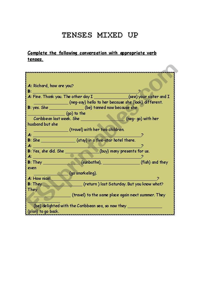 Verb Tenses mixed up worksheet