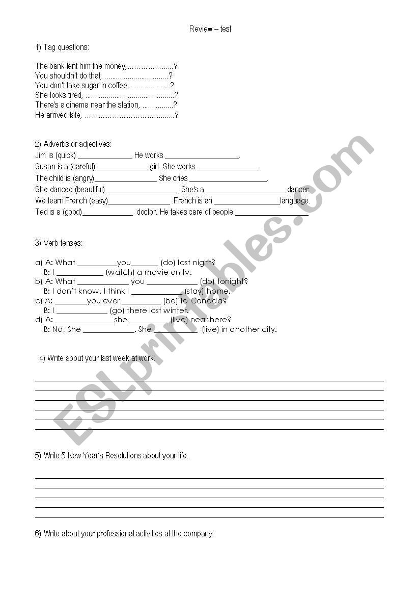 Review for beginners worksheet