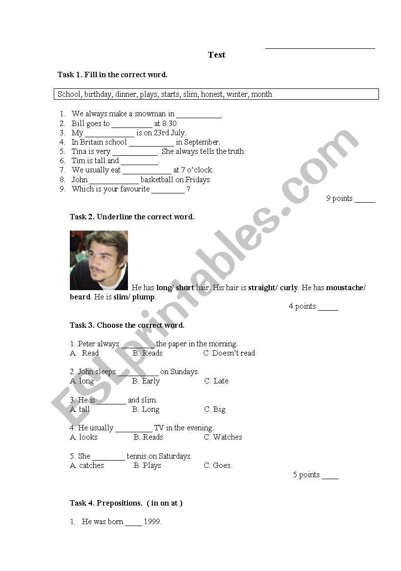 Test ( basic knowledges) worksheet