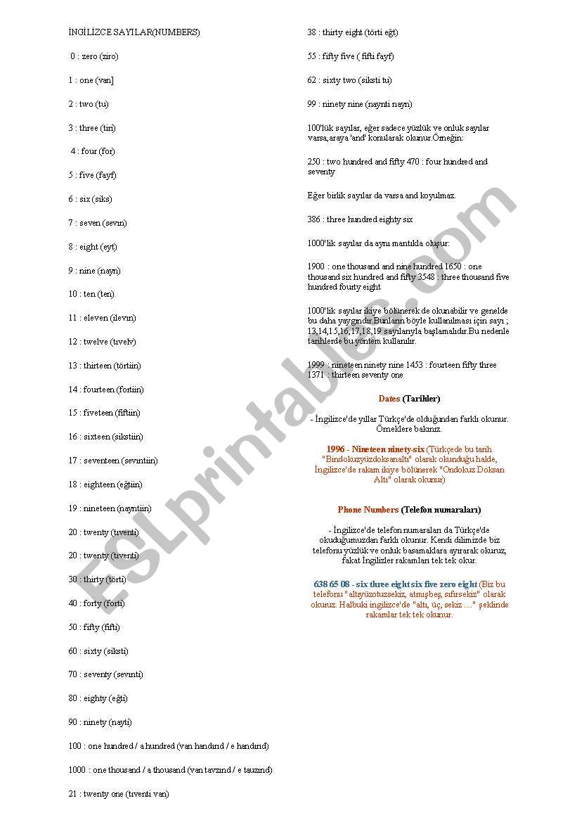 CARDINAL AND ORDINAL NUMBERS worksheet