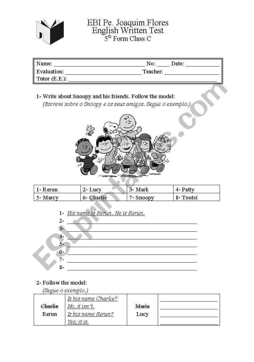 personal identification worksheet