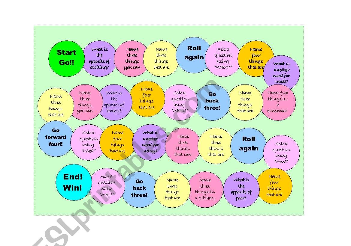 General Vocabulary Board Game worksheet