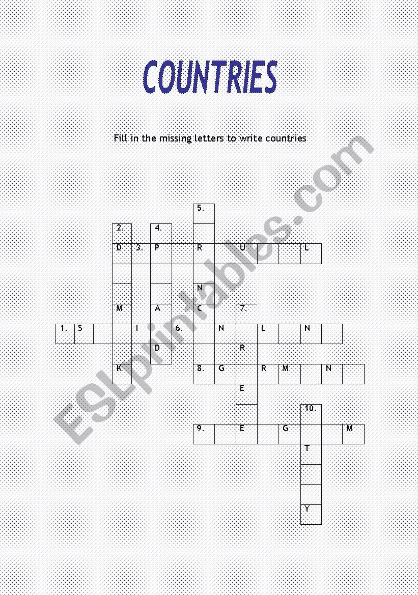 Countries - crossword  worksheet