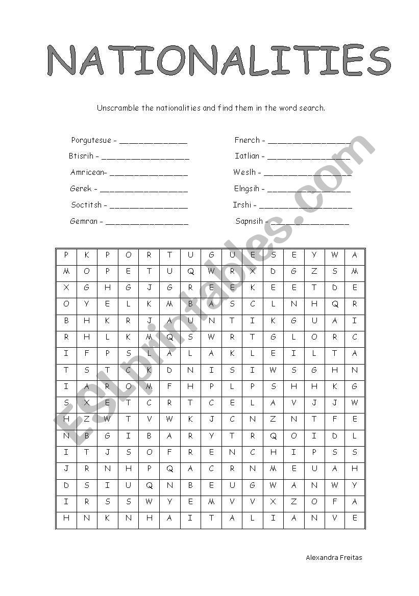 Nationalities  worksheet