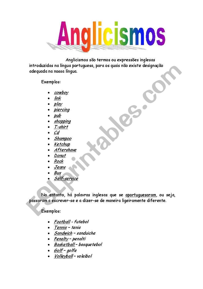 anglicismos worksheet