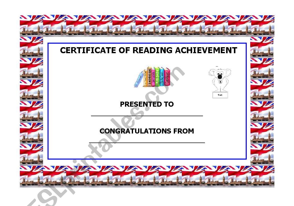 Certificate of reading achievement