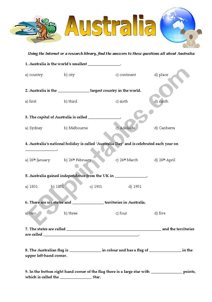 Spotlight on Australia worksheet