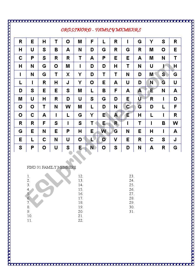 WORDSEARCH - FAMILY MEMBERS worksheet