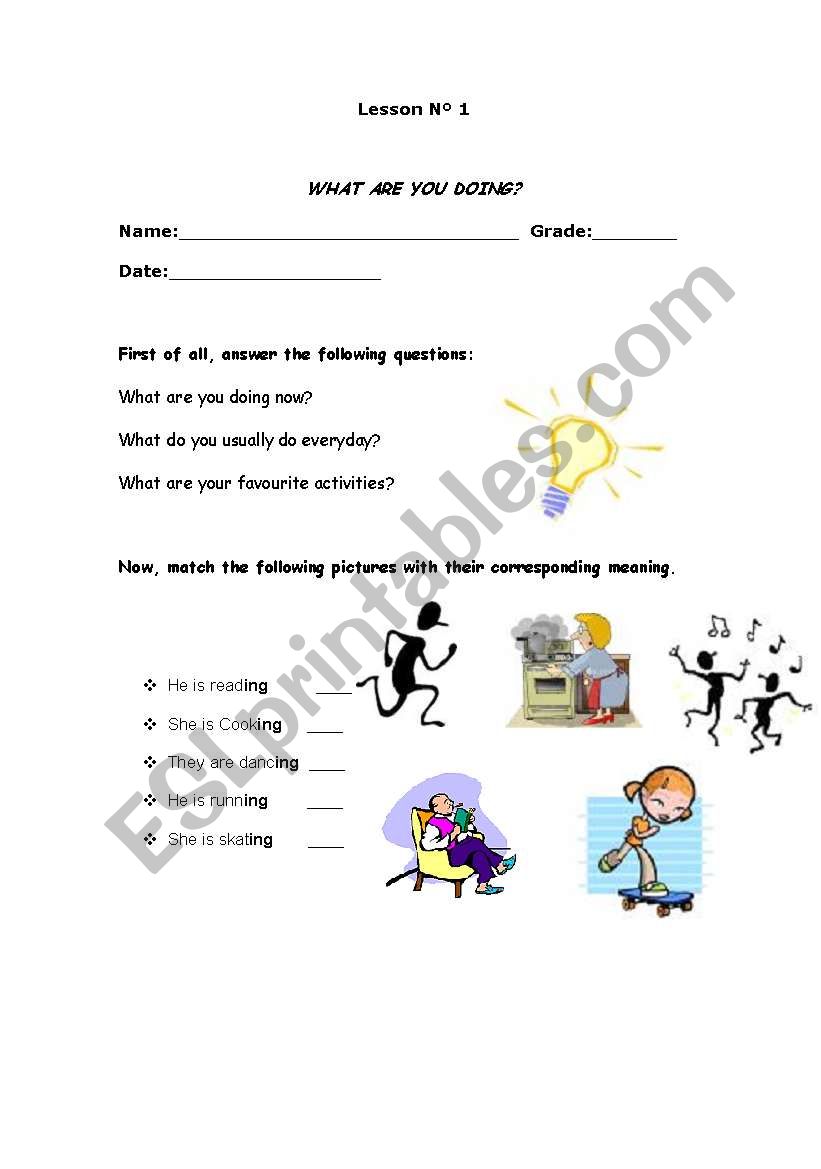 Daily activities worksheet