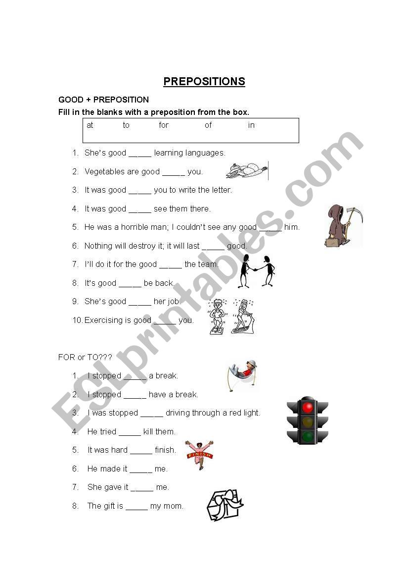 Prepositions worksheet