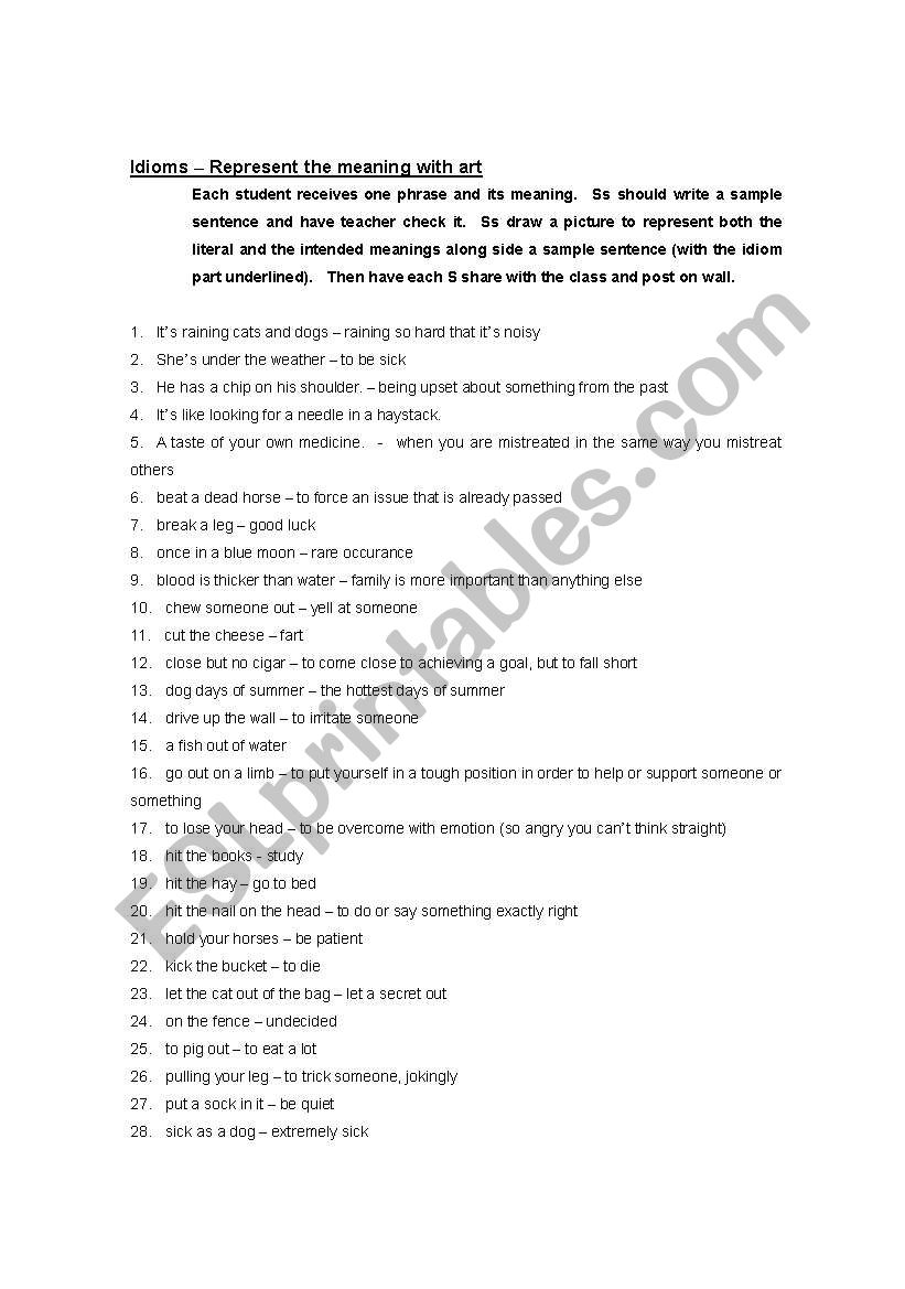 Drawing Idioms worksheet