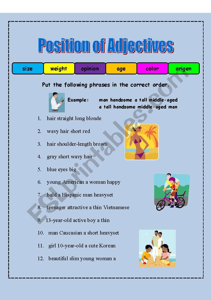 Position of Adjectives worksheet