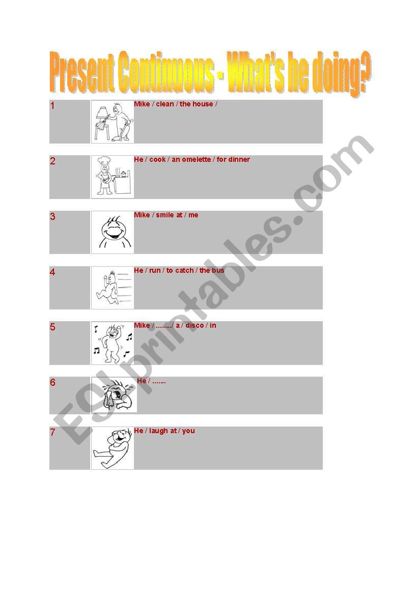 Present Continuous tense worksheet