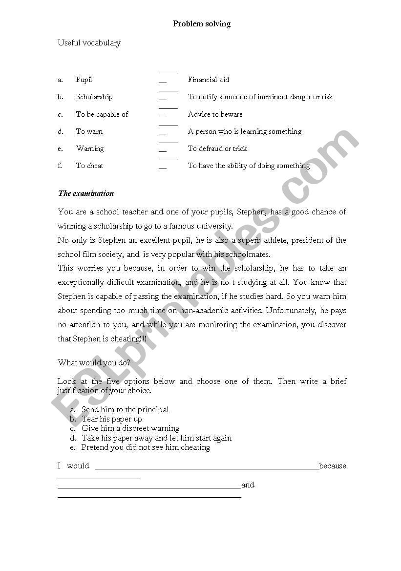 Problem Solving worksheet