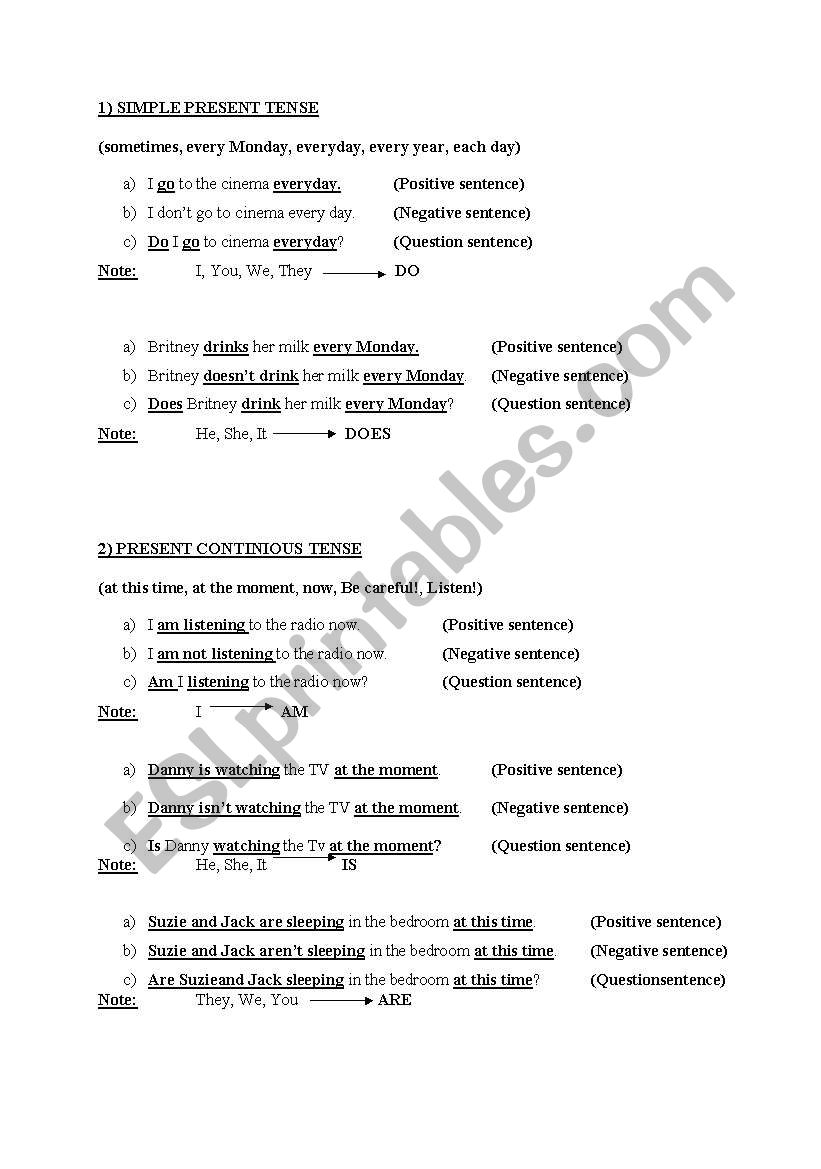 four tenses worksheet