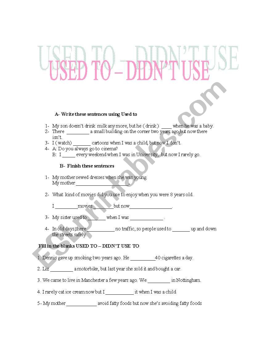 Used to  worksheet