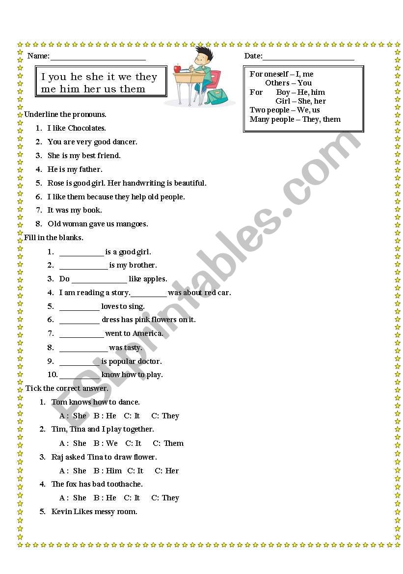 Pronouns worksheet